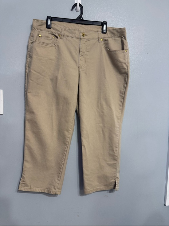 SMITH Pants - Jaclyn Smith High Rise Capri Pants Womens 14 Beige Khaki Jean-Style Stretch